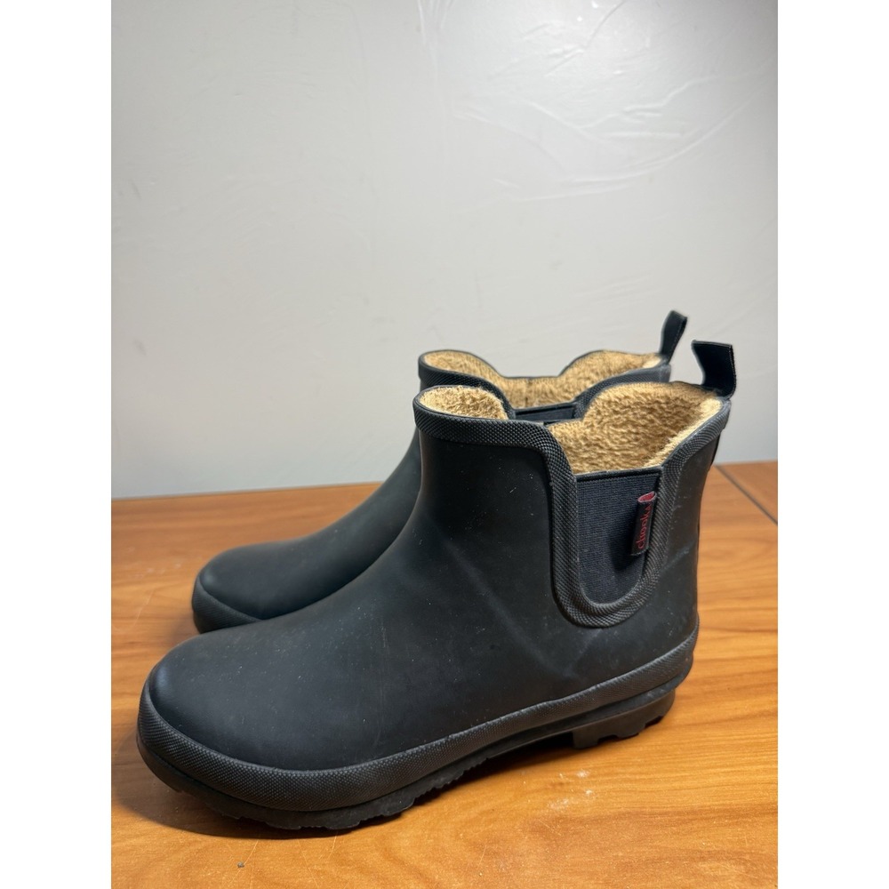 Chooka Rain Boots Delridge Chelsea Black Faux Fur Lined Waterproof Size 9